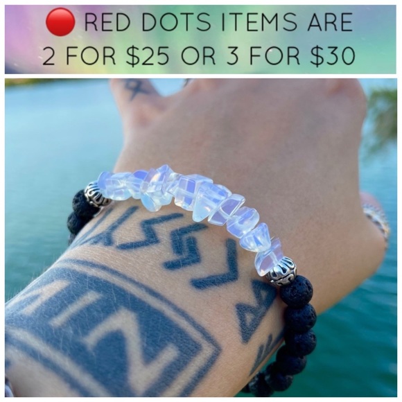 🔴 Opalite & lava rock bead stack bracelet - Picture 1 of 12